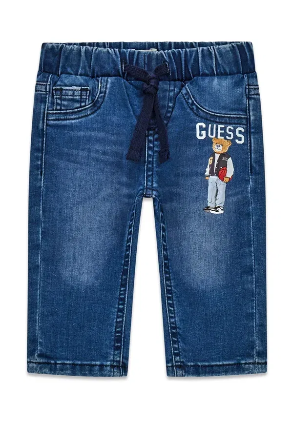Джинсы Guess с принтом медведя, slim fit, синие — фото 3