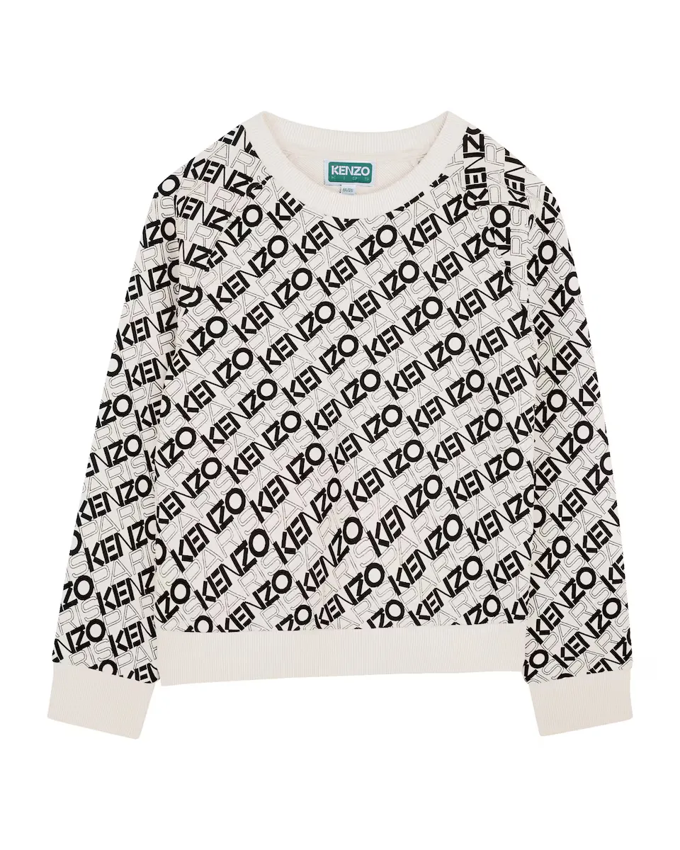 

Хлопковый свитшот для мальчика с принтом монограммы Kenzo Kids, белый