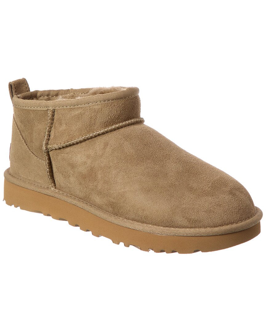 UGG Классические ультрамини сапоги из замши и овчины, коричневый