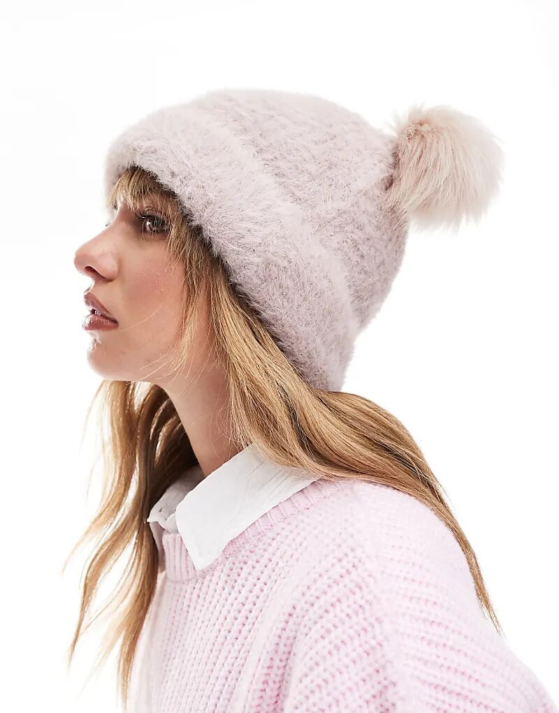 

Двойная шапка-бини с помпоном из искусственного меха норки ASOS DESIGN