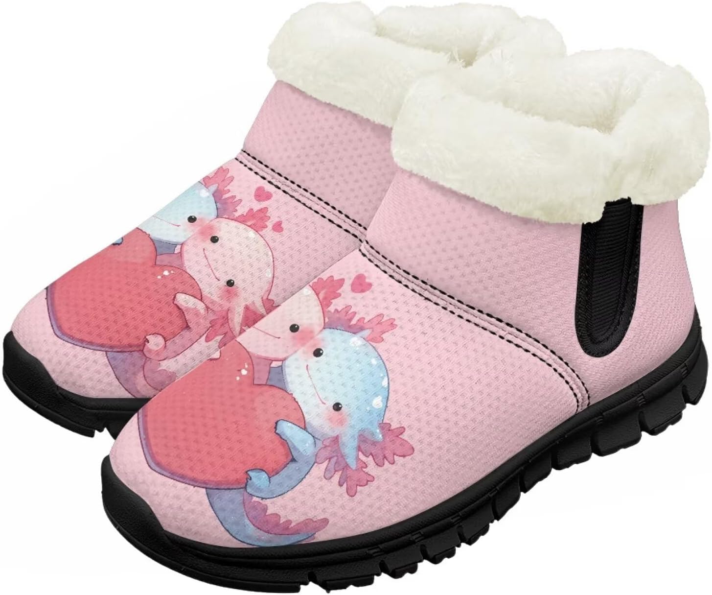 

Детские зимние сапожки для мальчиков и девочек, утепленные искусственным мехом, ботильоны до щиколотки с противоскользящей подошвой для малышей, детей младшего и старшего возраста Chririnla, Heart Axolotl