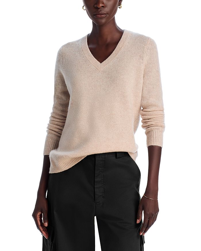 

Кашемировый свитер с V-образным вырезом - эксклюзивная модель C by Bloomingdale's Cashmere, коричневый/бежевый
