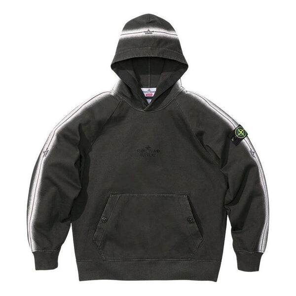 

Толстовка x stone island stripe hooded sweatshirt 'black white' Supreme, черный