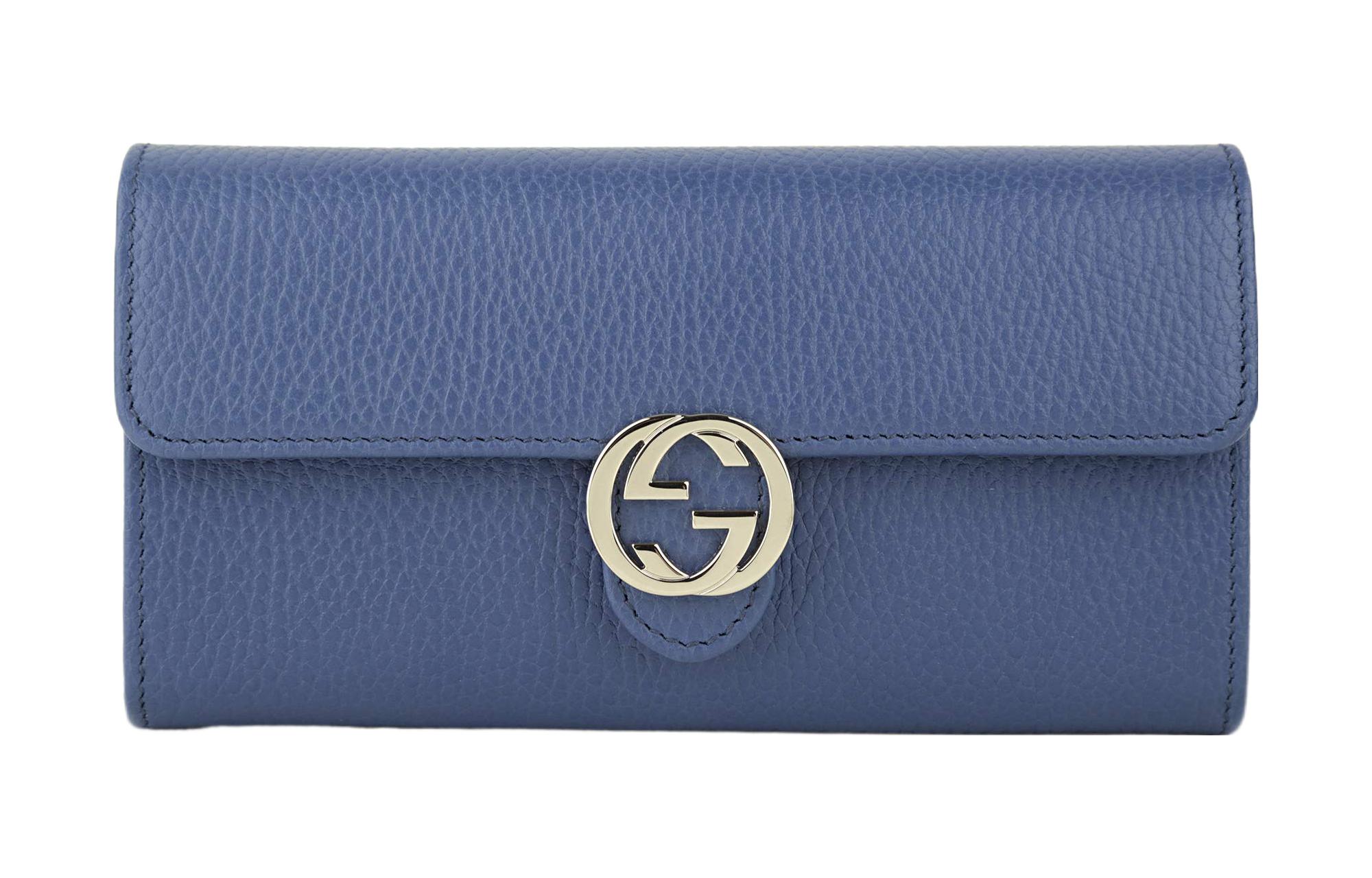 

Кожаный бумажник из коровьей кожи обычный женский синий GUCCI