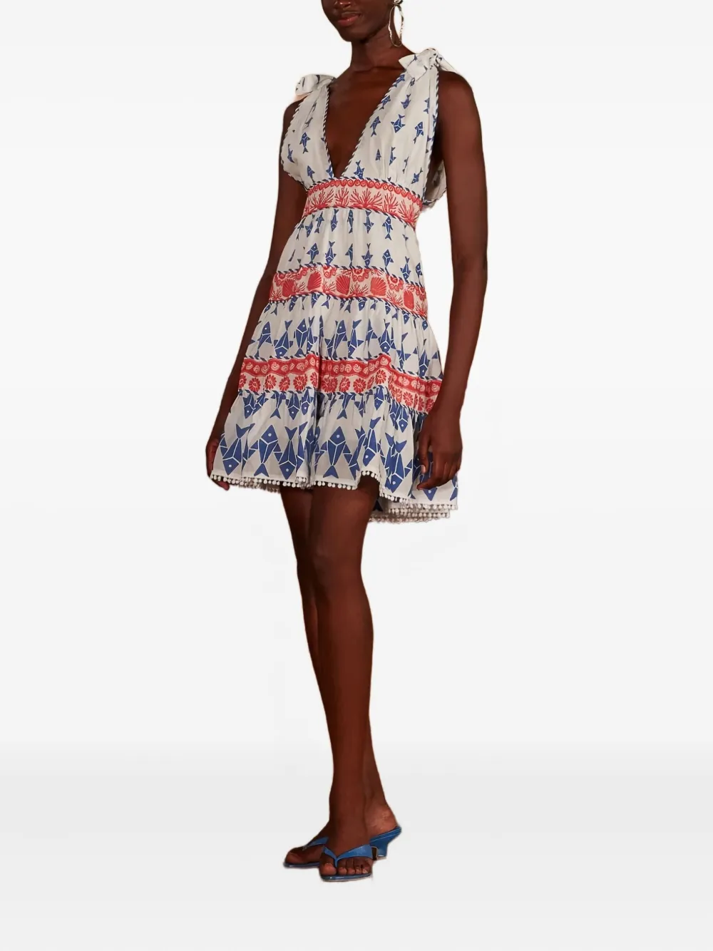 

Мини-платье с рыбьим принтом и многоярусным дизайном FARM Rio, белый