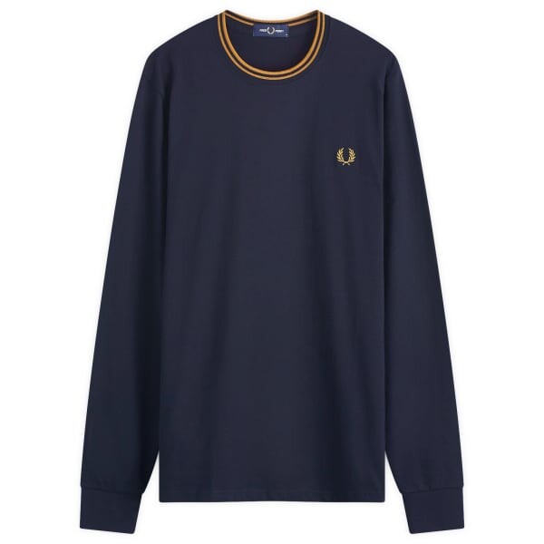 

Футболка с длинными рукавами и двойной отделкой Fred Perry, синий