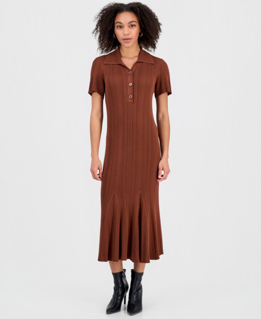 

Женское трикотажное платье-свитер миди с короткими рукавами и ребристым плетением julia jordan, Caramel