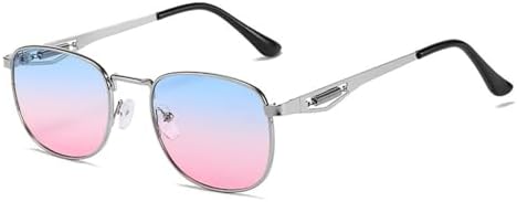 

Женские металлические солнцезащитные очки 2027 года, прозрачные градиентные линзы, защита от УФ-излучения UV400, мужские солнцезащитные очки в стиле панк MTZJH, Silver Blue Pink