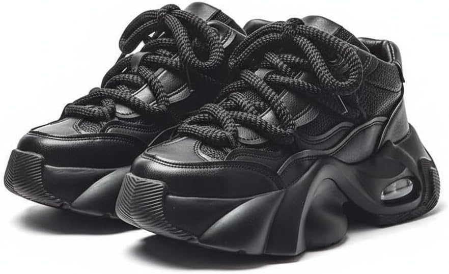 

Мужские и женские массивные кроссовки на платформе - увеличение роста на 5 см, модные кроссовки в стиле «папа», черные повседневные городские кроссовки для прогулок Zixcplaz