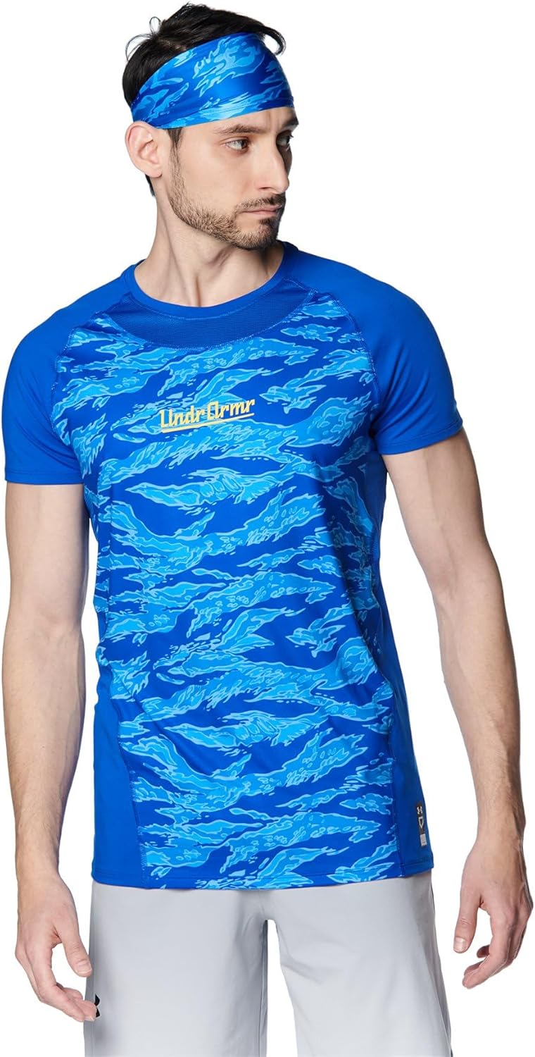 

Футболка с коротким рукавом и круглым вырезом UNDER ARMOUR UA HEATGEAR Comfort Fitted Baselayer для мужчин, предназначенная для игры в бейсбол