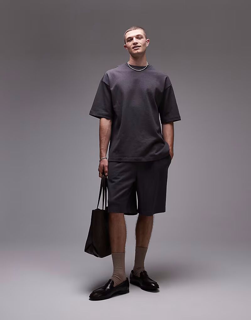 

Свободные шорты Topman из льняной смеси темно-серого цвета