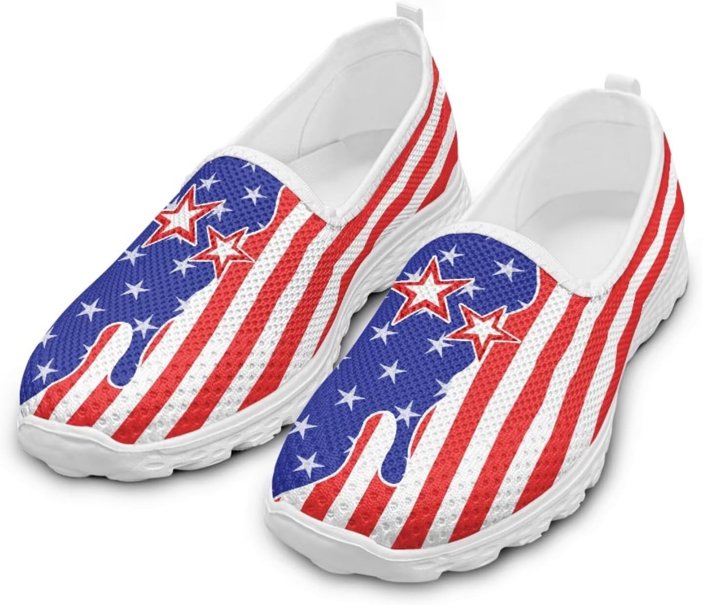 

Кроссовки Jeiento с американским флагом для женщин и мужчин, кеды для Дня независимости, сетчатые спортивные кроссовки, низкие плоские кроссовки для путешествий, белый/красный/синий