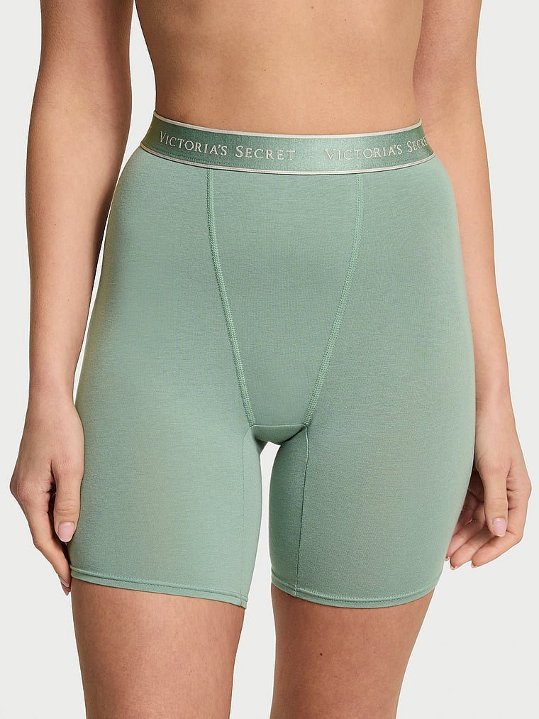 

Хлопковые трусы-боксеры с высокой талией и логотипом Cotton, cotton seasalt green