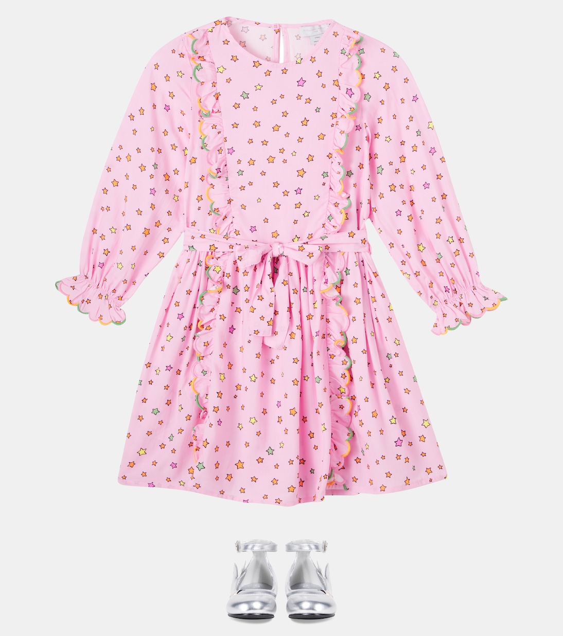 Платье с принтом и поясом Stella McCartney Kids, Rosa/Multicolor — фото 2