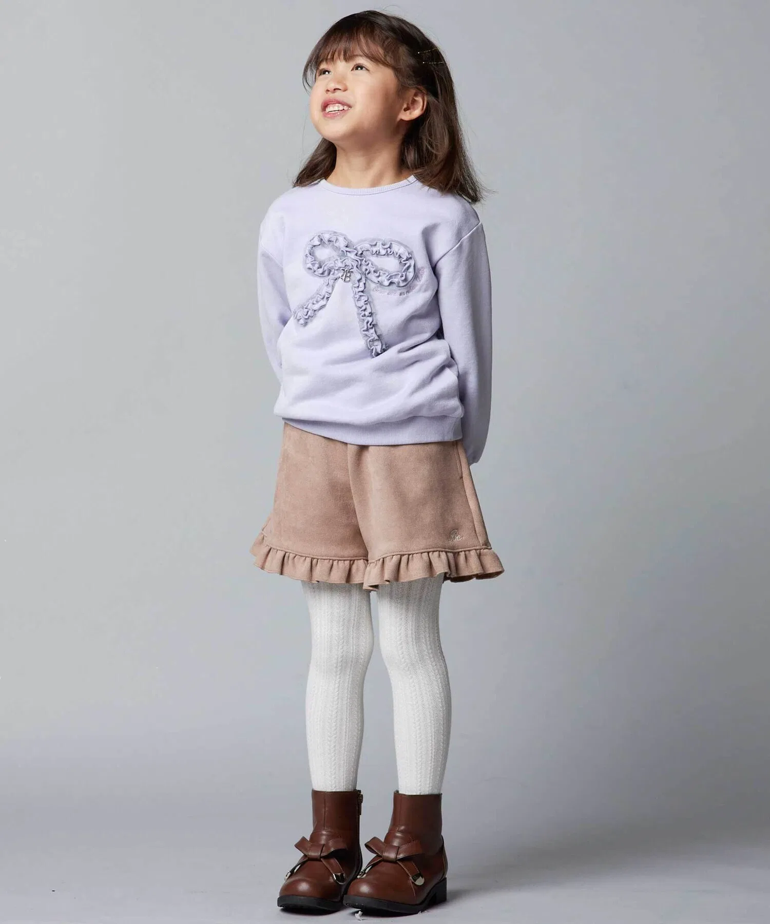 Детские шорты с оборками BeBe из искусственной замши бордовые — фото 3