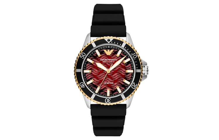 

EMPORIO ARMANI Мужские часы с автоматическим механическим механизмом, силиконовый ремешок, 42 мм, красный циферблат