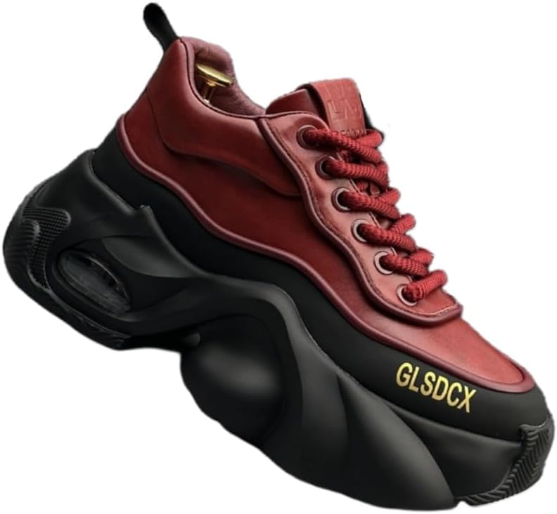 

Мужские ретро кроссовки с массивной подошвой из искусственной кожи с увеличением роста на 5 см для повседневной носки и прогулок с амортизирующей подошвой с воздушной подушкой Fmshi, красный