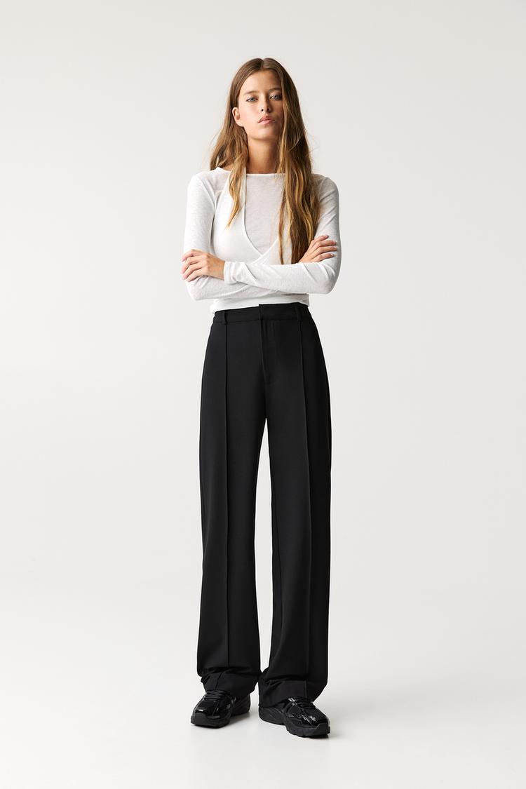 

Элегантные брюки с отделкой швами Pull And Bear, черный