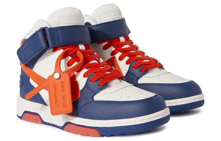 OFF-WHITE Кроссовки OFF WHITE Out Of Office кожаные высокие для скейтбординга мужские синие оранжевые — фото 4