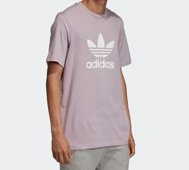 Футболка с трилистником мужская светло-розовая фиолетово-серая Adidas Originals, серый — фото 3