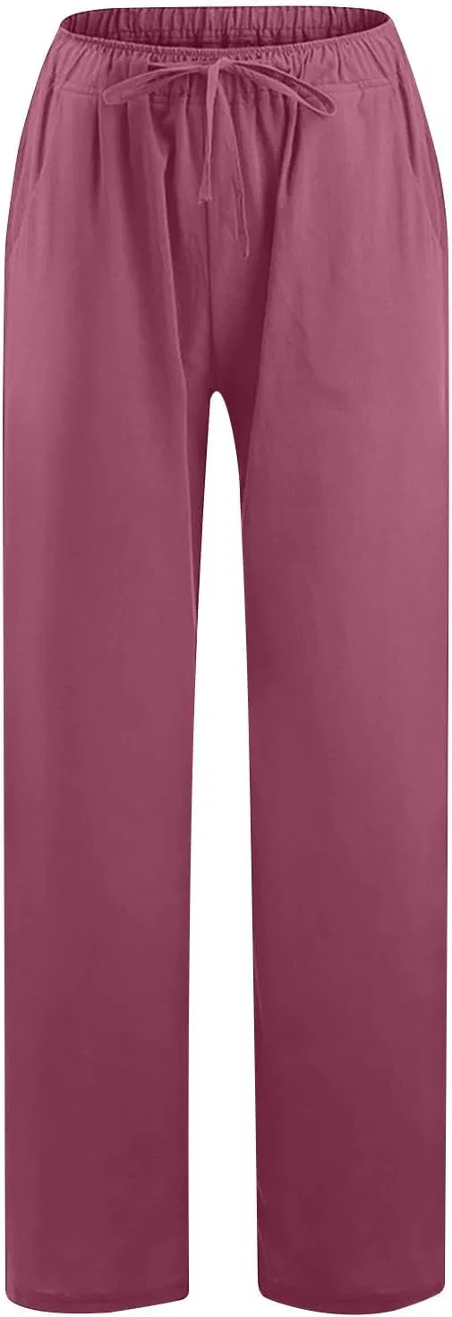 Широкие брюки женские Cotton Linen, Hot Pink — фото 4