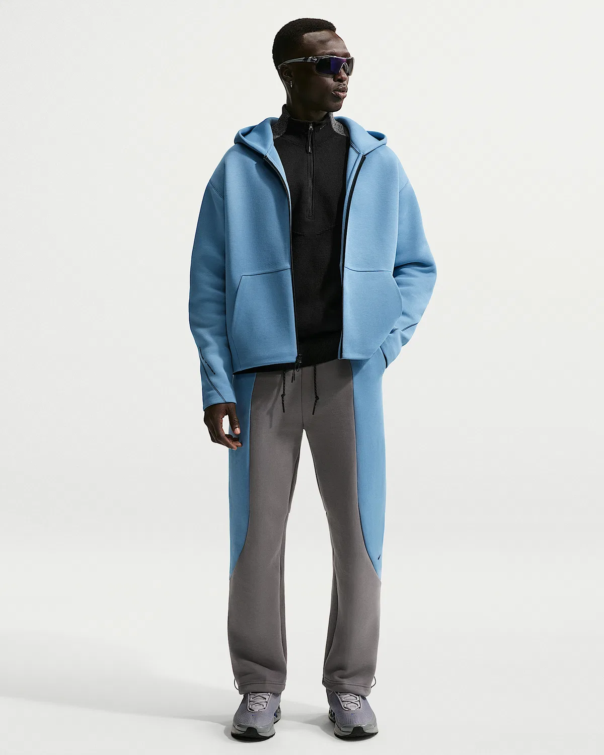 Мужские флисовые штаны Nike Tech с цветовой блокировкой и открытым низом, Pencil Point/Work Blue/Black/Black