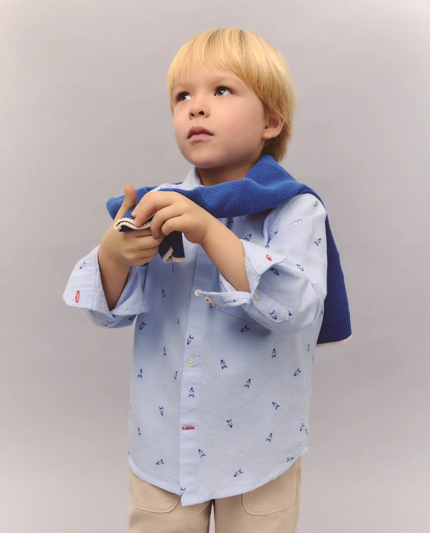 Рубашка с длинным рукавом из оксфорда с принтом для мальчика Kids El Corte Inglés, синий — фото 4