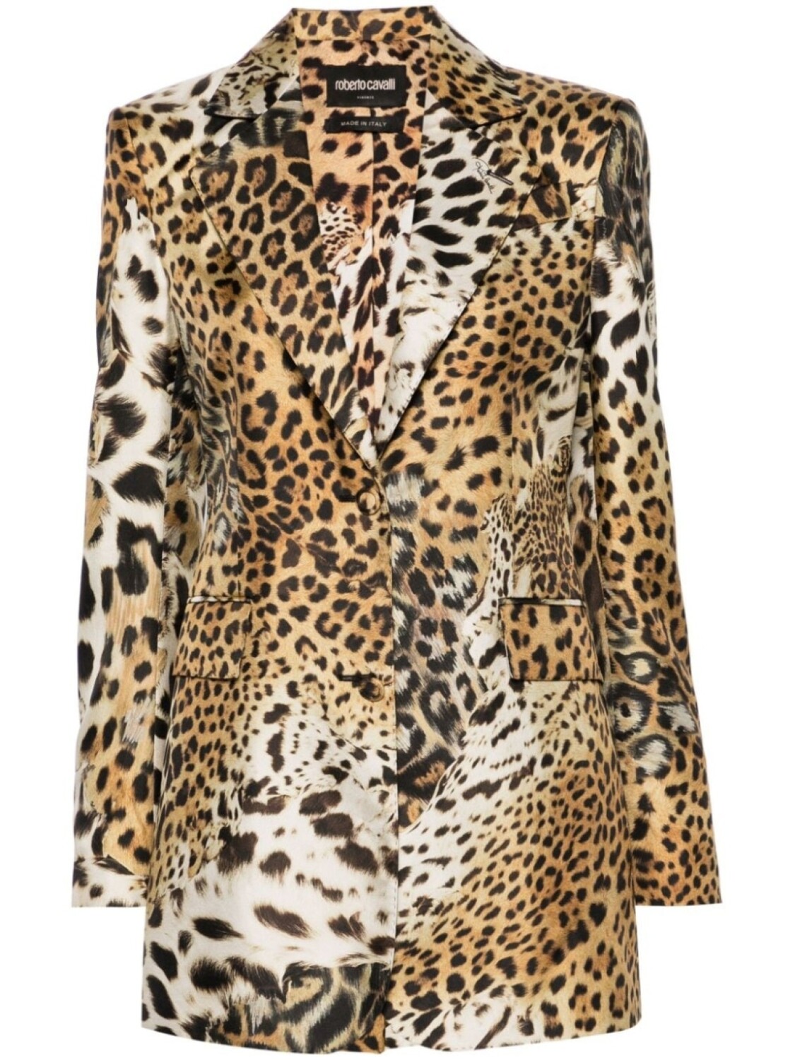 

Шелковый блейзер с принтом Jaguar Skin Roberto Cavalli, бежевый