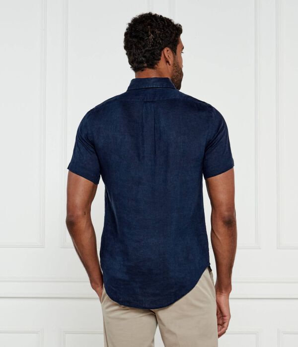 Рубашка мужская Polo Ralph Lauren льняная с коротким рукавом, синий — фото 3