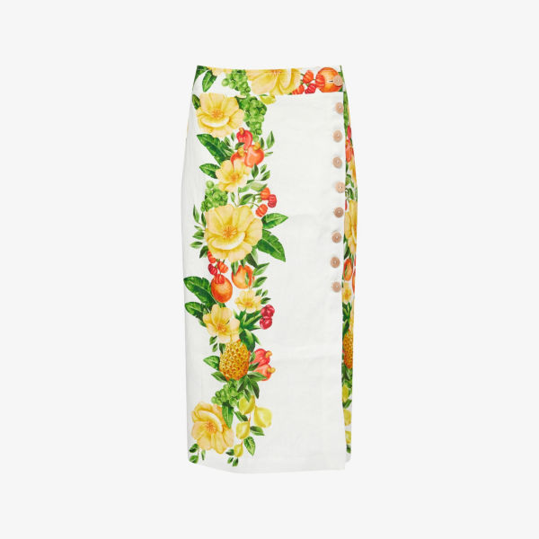

Юбка миди из льна с высокой талией Picnic flowers Farm Rio, белый