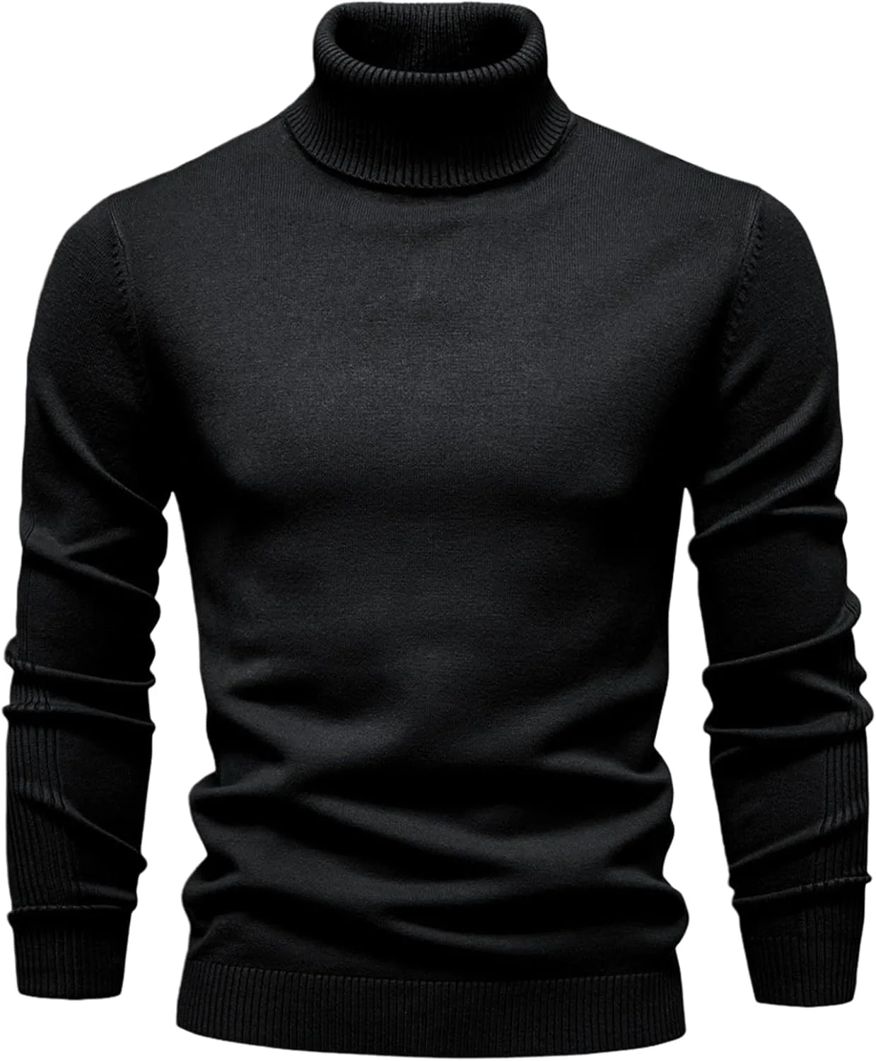 Мужской свитер с высоким воротником, рифленый, из хлопка, slim fit