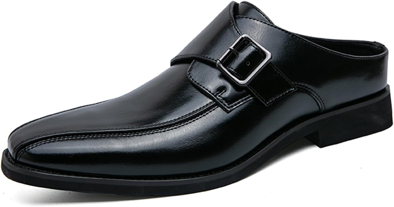 

Мужские лоферы без задника с монковой пряжкой из натуральной кожи, классический круглый носок, низкий каблук, с пряжкой, дышащий мягкий верх, эластичная подошва для официального делового стиля, офиса, свадеб и вечеринок Tixewsjh, черный