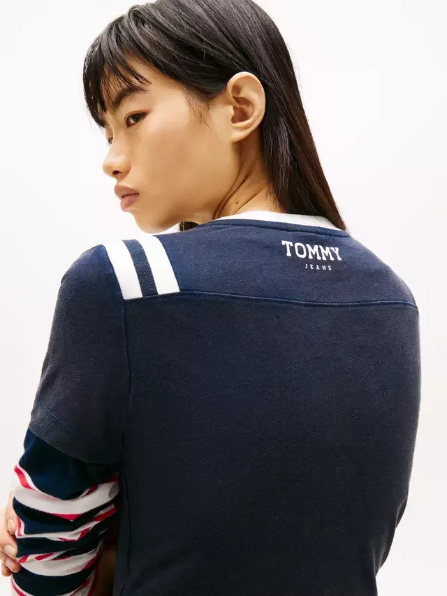 Приталенная университетская футболка, темно-синяя Tommy Hilfiger — фото 4