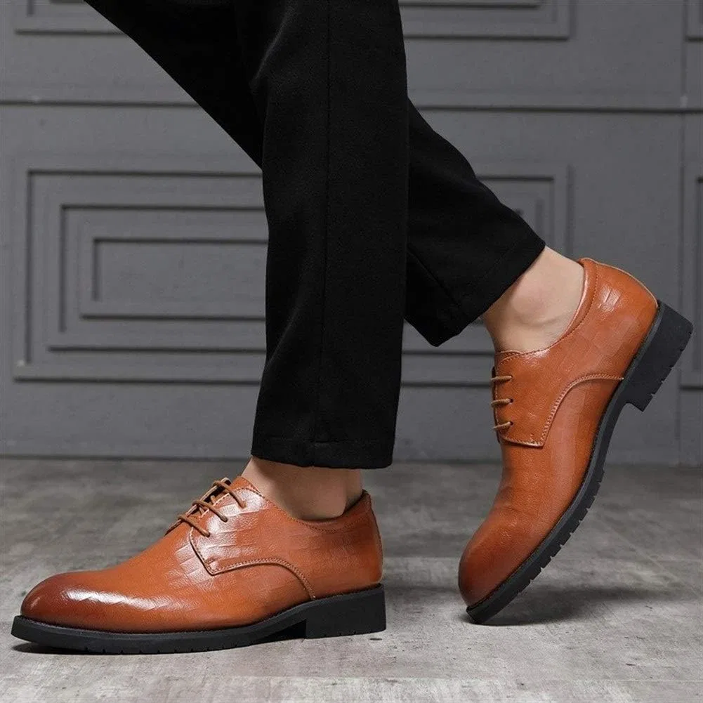 Туфли Kleid Oxford Schuhe für Männer Schnürung rund gebrannte Zehenschuhe Cowide Non Slip Low Block Heel Anti-Slip-Hochzeit Generic, Braun — фото 3