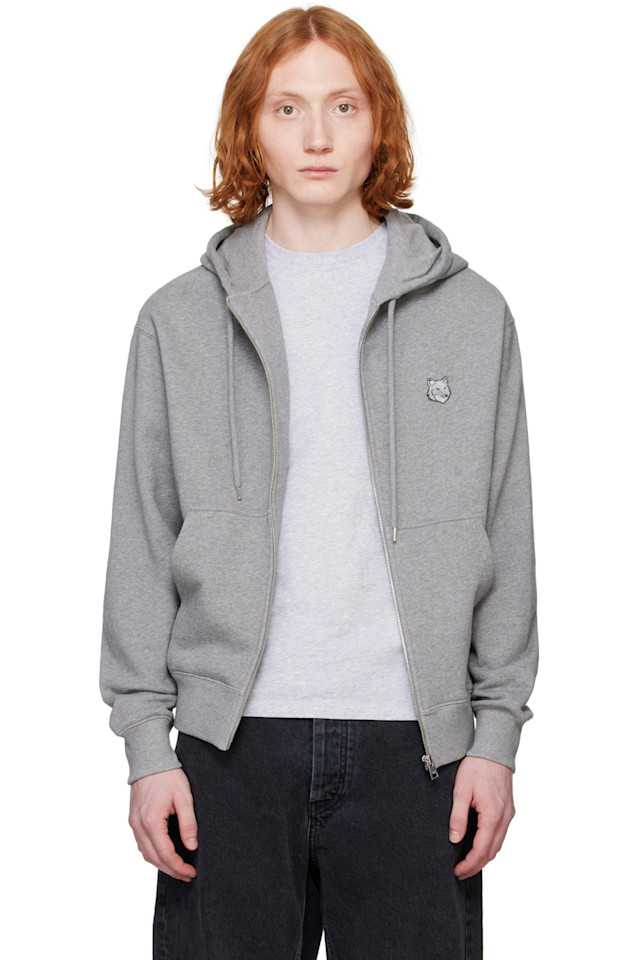 

Удобная худи с молнией и лисьей головой Bold fox Maison Kitsuné, серый