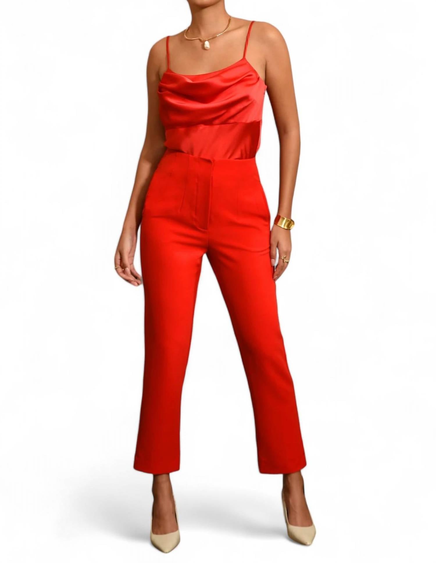 

Брюки Gretchen Slim Fit с высокой талией красного цвета adelyn rae