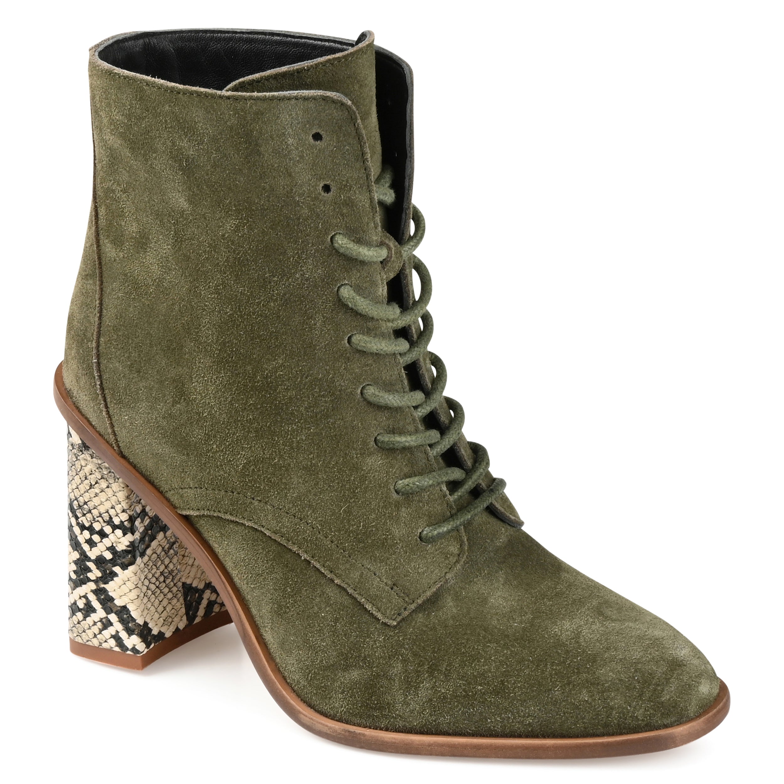 Женские армейские ботинки Journee Signature из натуральной кожи Edda Almond Toe Block Heel, оливковый