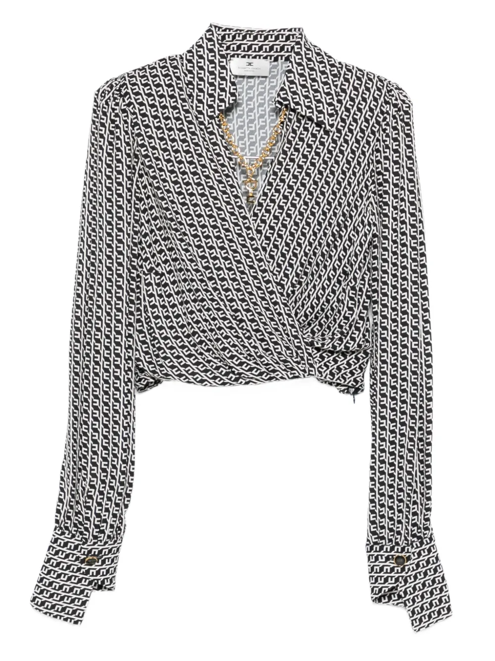 

Топ с запахом и геометричным принтом Elisabetta Franchi, черный