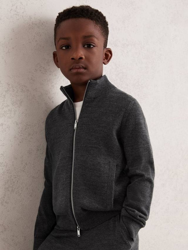 

Детский кардиган на молнии Hampshire из смесовой мериносовой шерсти Reiss, Derby Grey