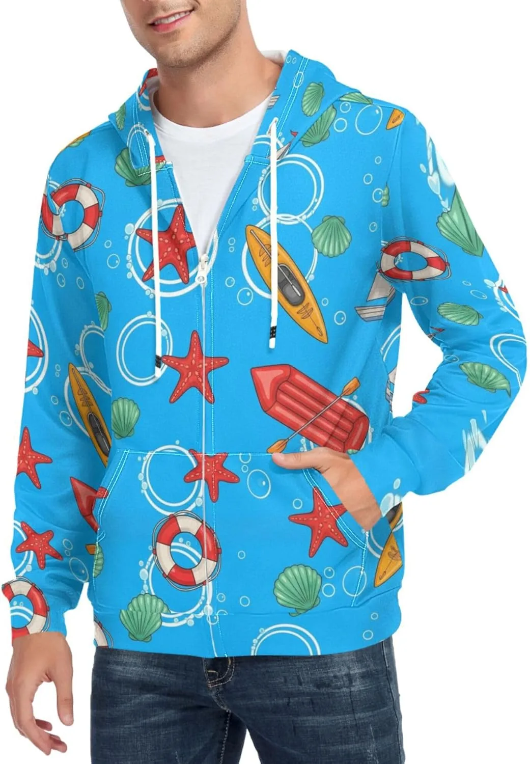 

Мужская толстовка с полной молнией и принтом Marine Life CUPADA