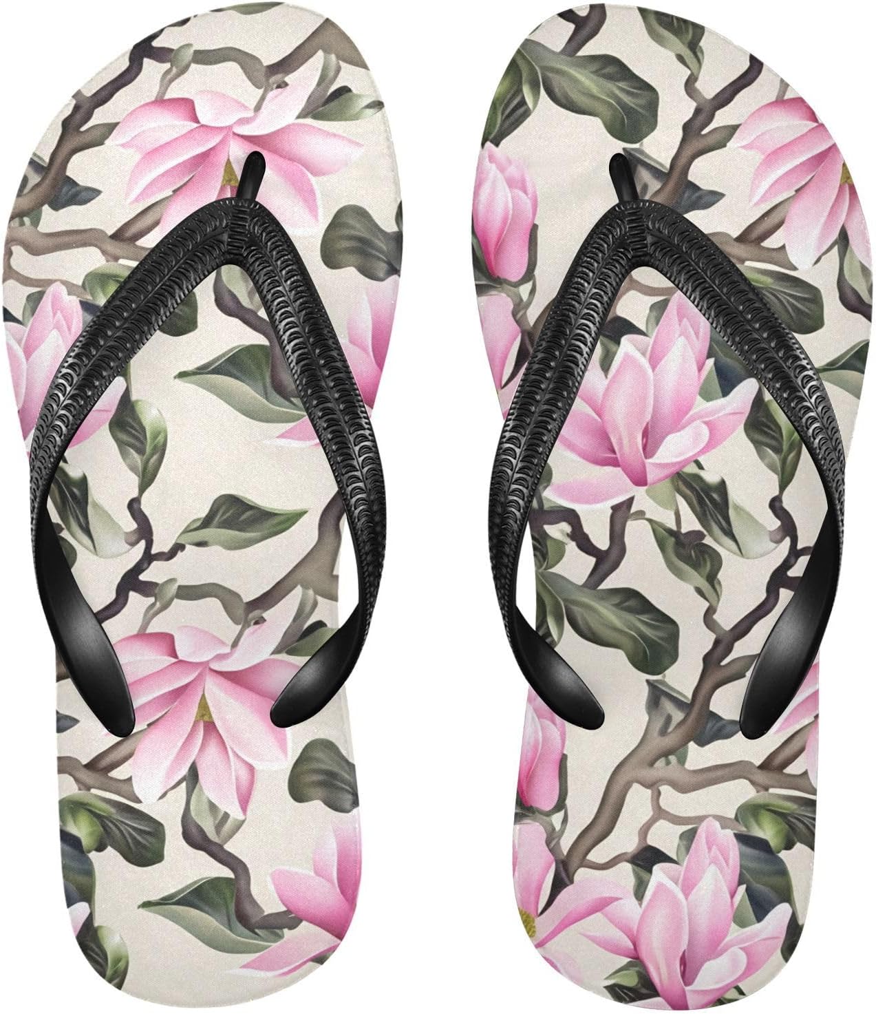 

Вьетнамки с цветочным принтом Magnolia, бежевые, для пляжа и душа, резиновые, противоскользящие, летние шлепанцы для женщин и мужчин Sinestour