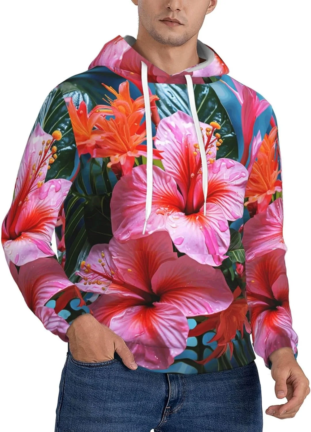 

Мужской худи с цветочным тропическим принтом, мягкий и ветрозащитный SDTYKHJ
