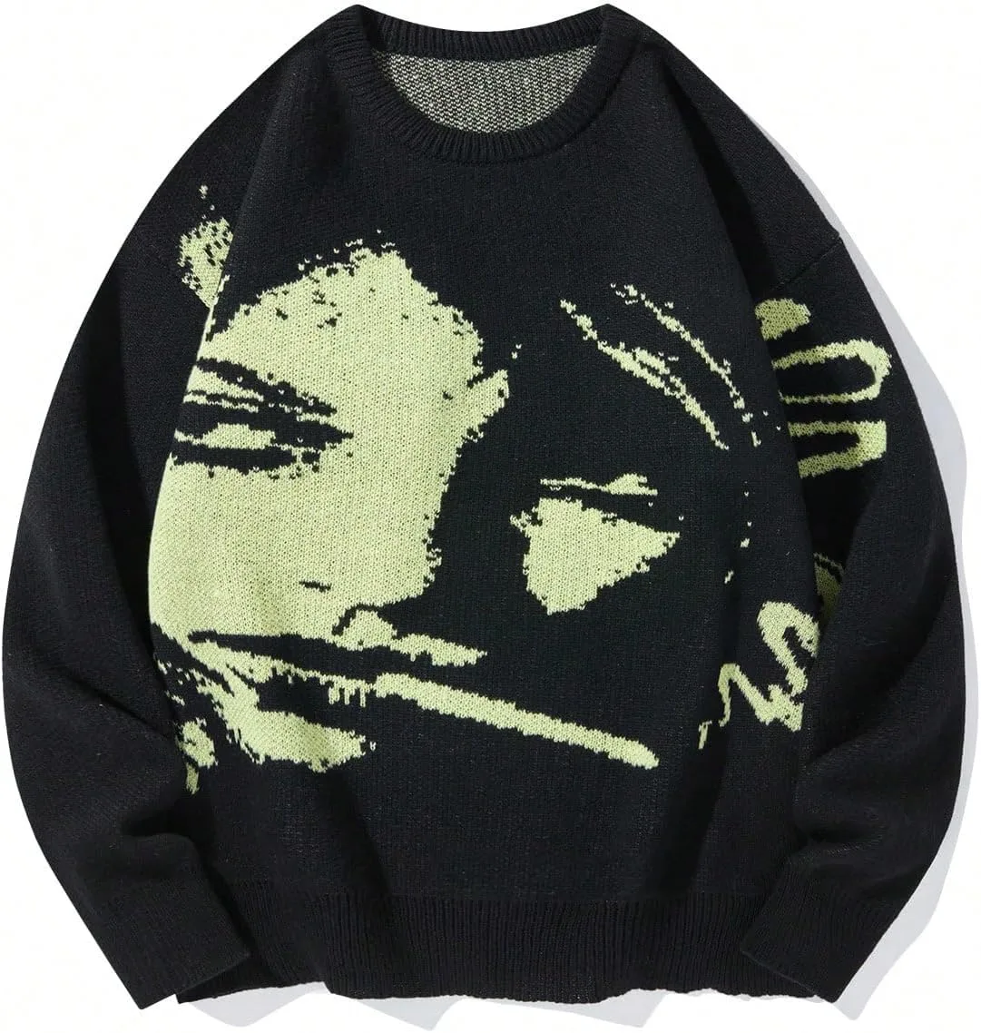 

GORGLITTER мужской свитер Y2k с принтом, оверсайз