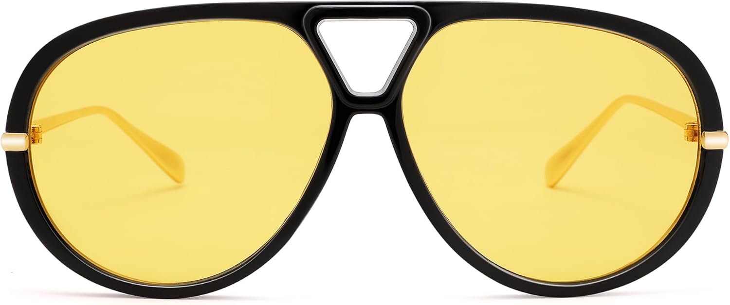 

Ретро-солнцезащитные очки-авиаторы большого размера для женщин и мужчин, модные круглые солнцезащитные очки в винтажном стиле с защитой от УФ-излучения DYSAKER, Black/Yellow