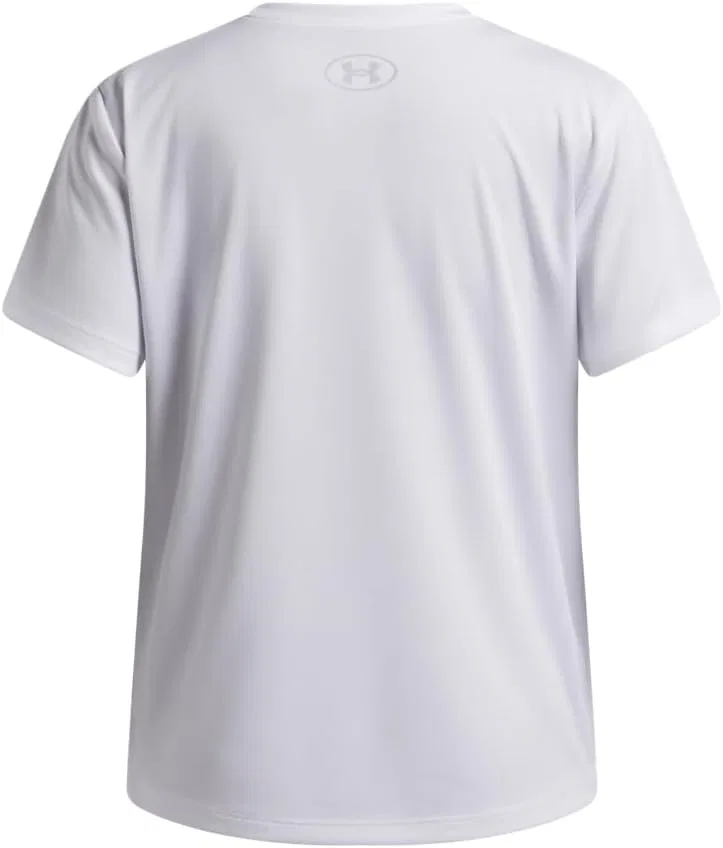 Футболка для девочек Under Armour Tech Split Wordmark Short Sleeve, белый/розовый — фото 3