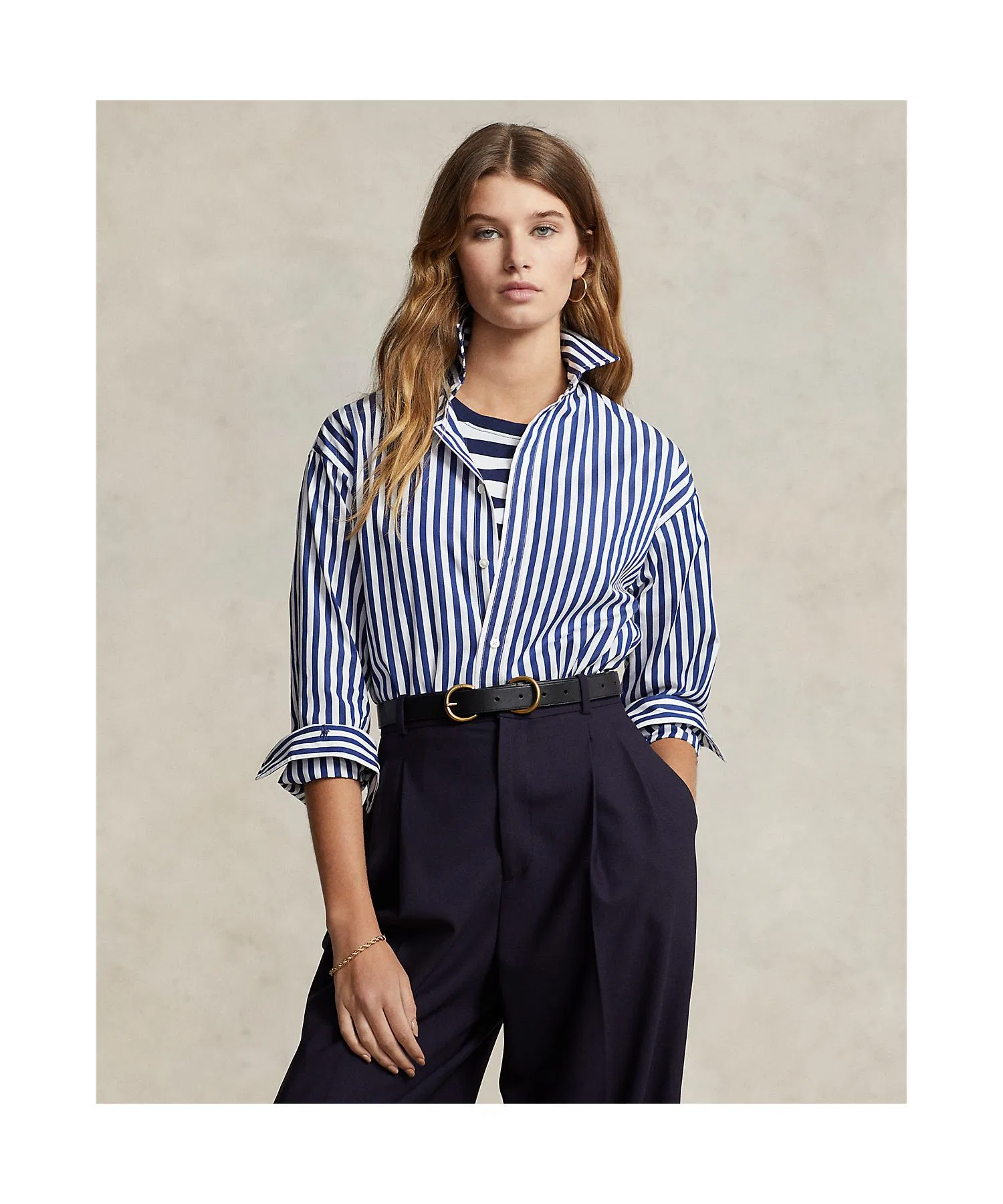 Женская хлопковая рубашка в полоску POLO RALPH LAUREN синяя