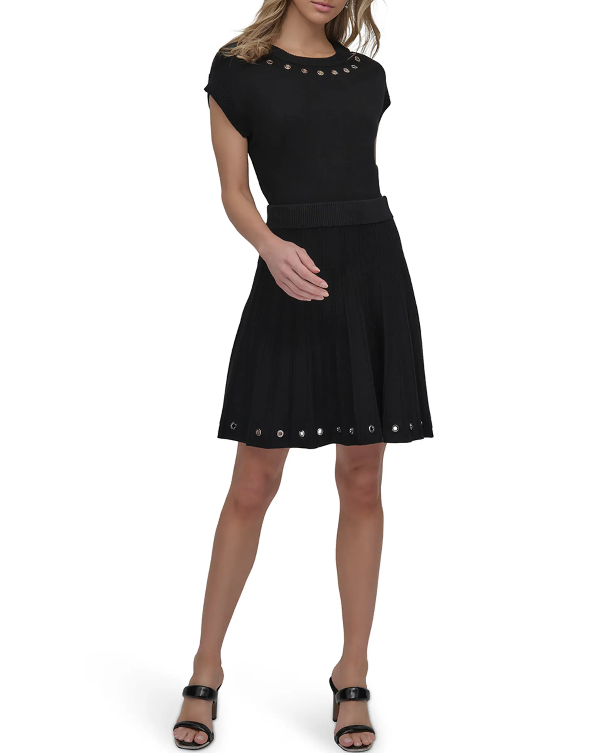 

Короткая плиссированная юбка из трикотажа DKNY, черный