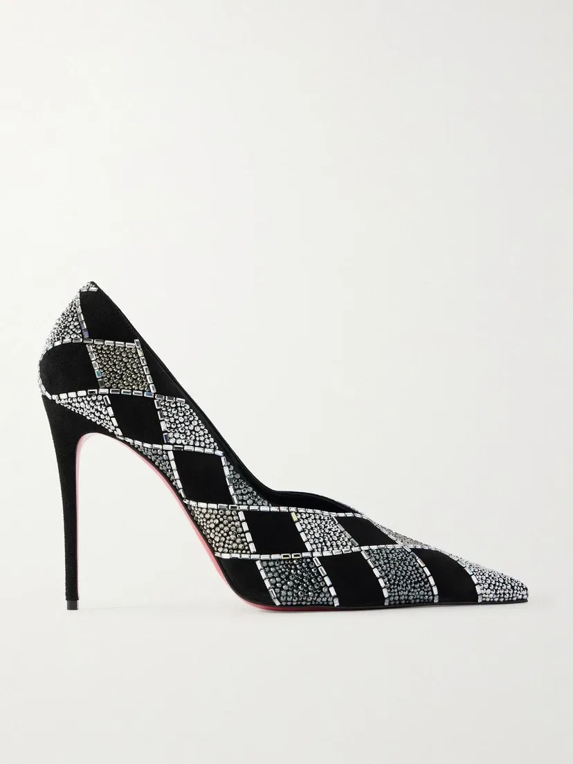 Замшевые туфли Doria 100, украшенные кристаллами Christian Louboutin, черный