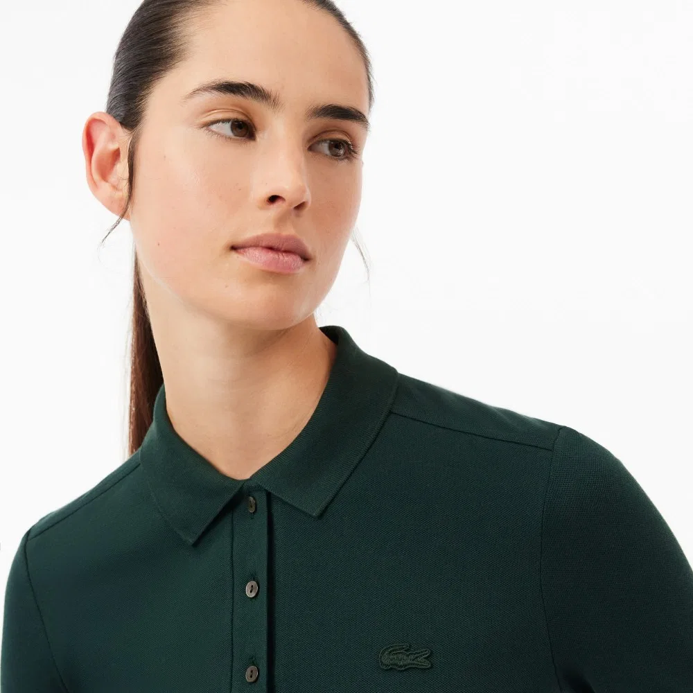 Рубашка-поло Lacoste приталенная с длинным рукавом, тёмно-зелёная — фото 2