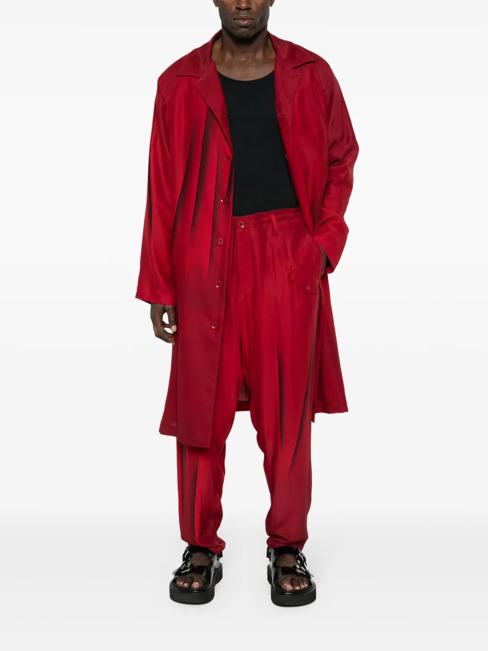 Шелковые брюки с абстрактным принтом Yohji Yamamoto, красный — фото 2